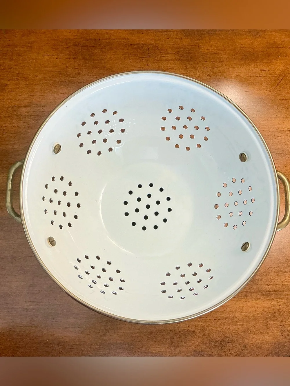 White Enameled Floral Designed Colander